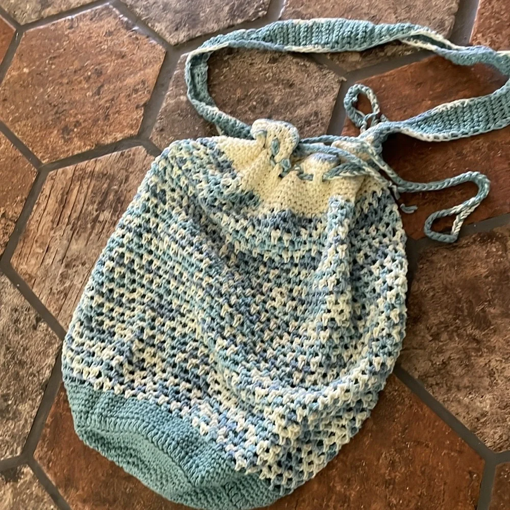 NWOT crocheted cross body bag hobo hippie carry all oversized drawstring bag